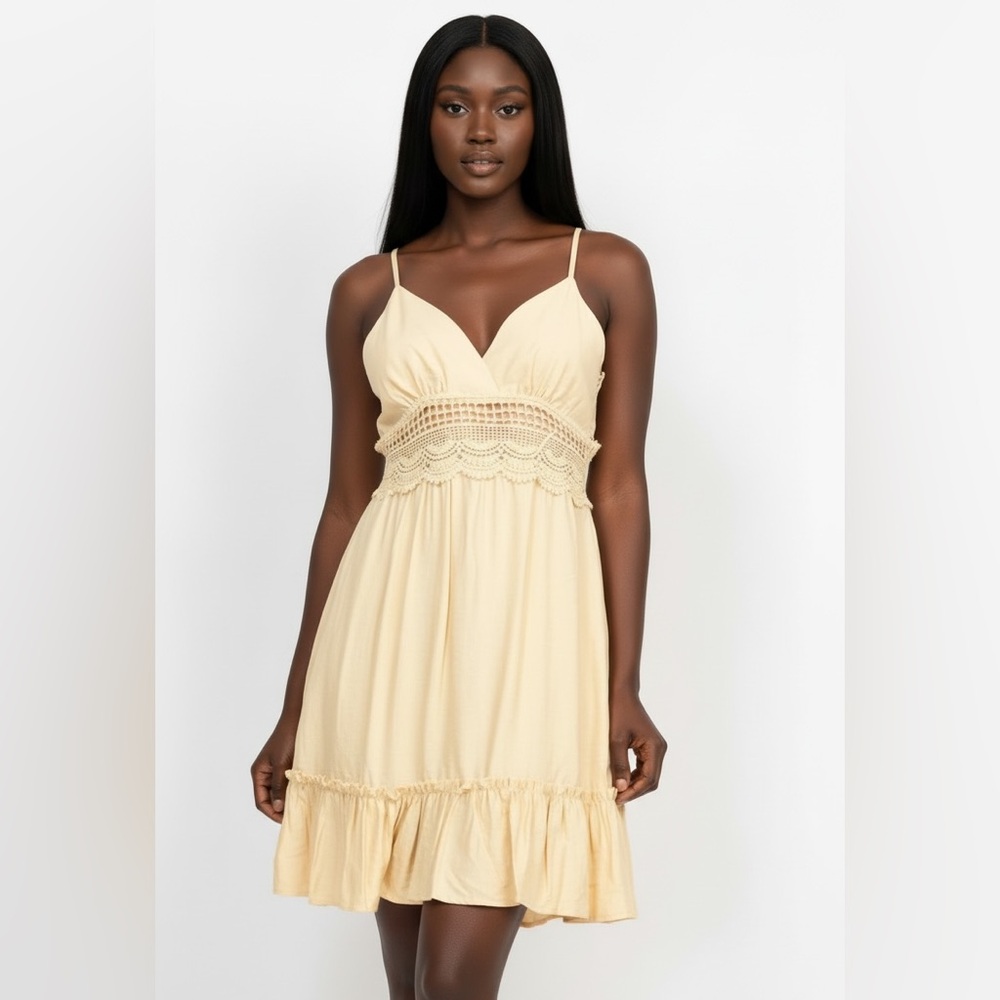 Elegant Baby Yellow Lace Trim Dress